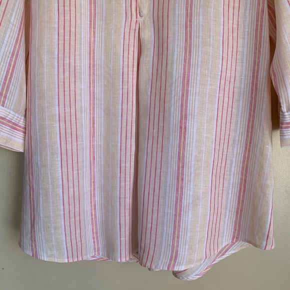 Chico's 100% Line Striped Button Down Shirt 2 or M-L Tunic Coastal Travel Top - Picture 14 of 16